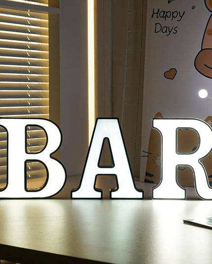 LED Marquee Letter Lights-DIY Marquee Lights up Letter Signs, Dual DC Interface Upgrade Multi-Letter Connection, 26 Alphabet Signs for Wedding, Birthday, Party， Bar Decoration (W) - LeafyLoom