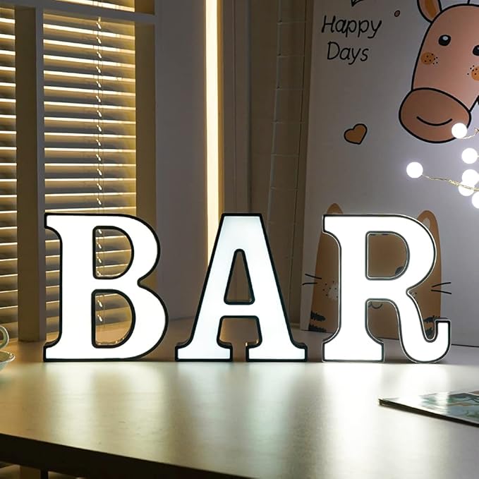 LED Marquee Letter Lights-DIY Marquee Lights up Letter Signs, Dual DC Interface Upgrade Multi-Letter Connection, 26 Alphabet Signs for Wedding, Birthday, Party， Bar Decoration (W) - LeafyLoom