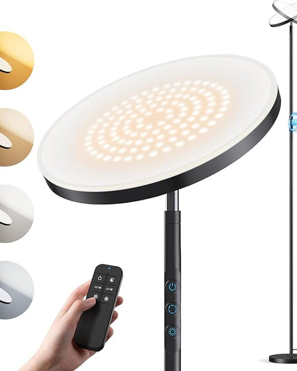 OHLUX Floor Lamp,36W/3000LM Sky LED Modern Torchiere 5 Color Temperatures Super Bright Floor Lamps, Dimmable Tall Standing Pole Light with Remote & Touch Control for Living Room,Bedroom,Office-Black - LeafyLoom