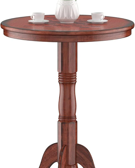 Chestnut 42 Pedestal, Rubber Wood Pub, Wooden Vintage Side, Antique Round Table for Bar Kitchen Dining Room, Finish - LeafyLoom