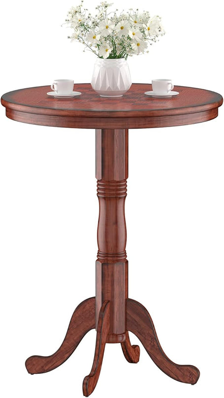 Chestnut 42 Pedestal, Rubber Wood Pub, Wooden Vintage Side, Antique Round Table for Bar Kitchen Dining Room, Finish - LeafyLoom