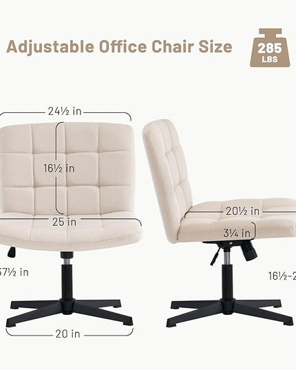 Furniliving Linen Office Desk Chair No Wheels, Armless Swivel Home Office Chair Height Adjustable Wide Office Chair for Bedroom, Modern Mid Back Accent Chair Computer Task Chair, Beige - LeafyLoom