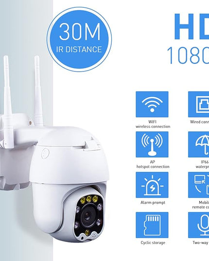 Outdoor PTZ WiFi IP Security Camera 1080P Home Surveillance Camera Pan/Tilt Two-Way Audio Motion Detection Color Night Vision Auto Tracking CamHiPro APP AT-200DW Alptop