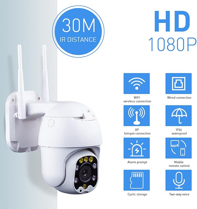 Outdoor PTZ WiFi IP Security Camera 1080P Home Surveillance Camera Pan/Tilt Two-Way Audio Motion Detection Color Night Vision Auto Tracking CamHiPro APP AT-200DW Alptop