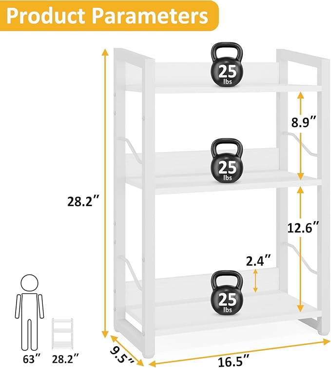Book Shelf Small Bookshelf - 3-Tier Wood Bookcase Industrial Bookshelf Metal Narrow Bookshelves Storage Organizer Display Rack for Bedroom Living Room Home Office (White) - LeafyLoom