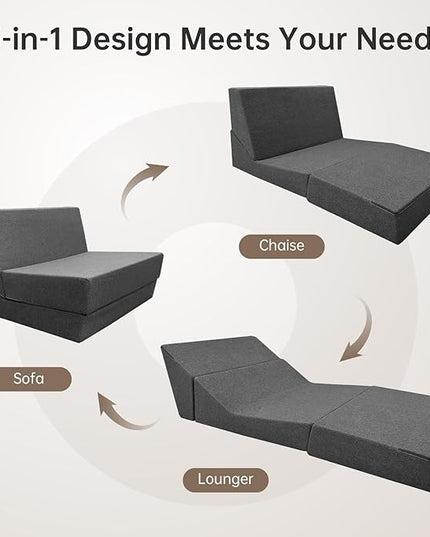 Memory Foam Folding Sofa Couch Bed with Pillow Sleeper Lazy Chair Modern Convertible Floor Futon for Living Room Apartment Guest Office,Washable Cover,Dark Gray - LeafyLoom