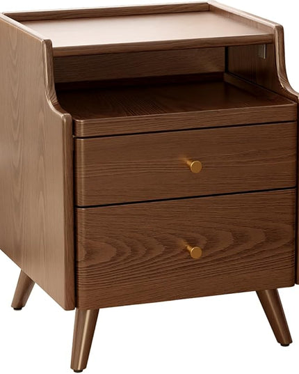 Solid Wood Nightstand, Nightstand with Drawers, Walnut Bedside Table for Bedroom - LeafyLoom