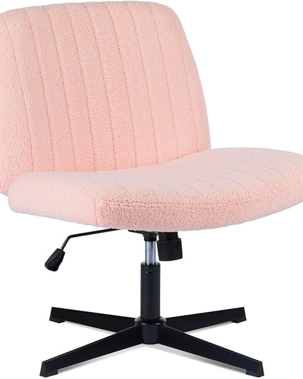Sweetcrispy Office Chair No Wheels - Armless Desk Chair No Wheels Cross Legged Office Chair Wide Swivel Teddy Fabric Home Office Desk Chairs - LeafyLoom