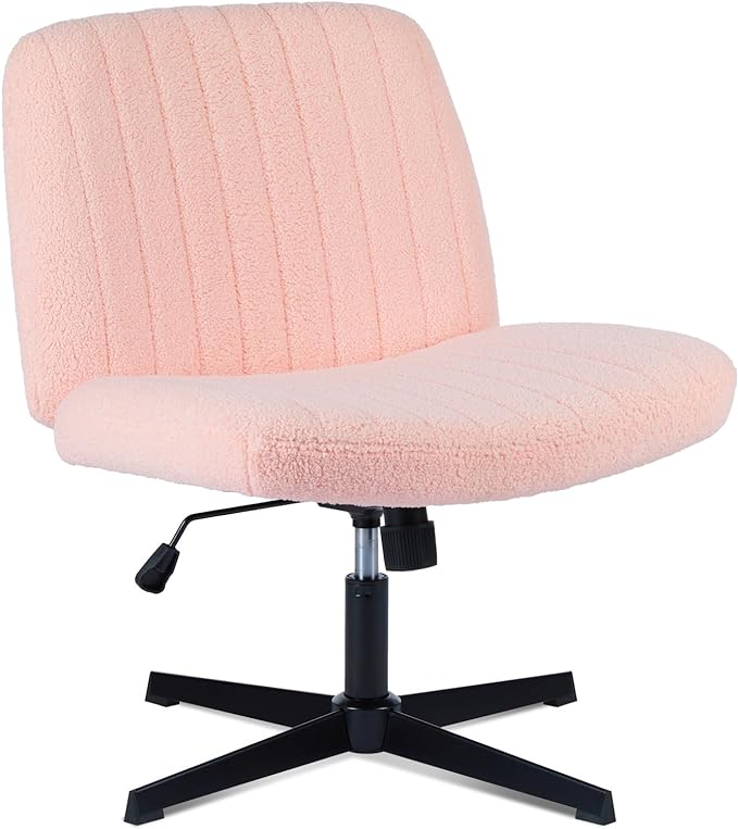 Sweetcrispy Office Chair No Wheels - Armless Desk Chair No Wheels Cross Legged Office Chair Wide Swivel Teddy Fabric Home Office Desk Chairs - LeafyLoom