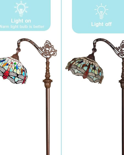Capulina Tiffany Floor Lamp Fine Sky Dragonfly Style Stained Glass Arched Gooseneck Adjustable Angle Floor Lamp for Living Room Bedroom Home Office - LeafyLoom