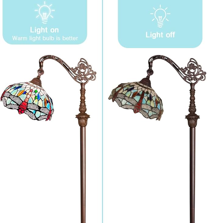 Capulina Tiffany Floor Lamp Fine Sky Dragonfly Style Stained Glass Arched Gooseneck Adjustable Angle Floor Lamp for Living Room Bedroom Home Office - LeafyLoom