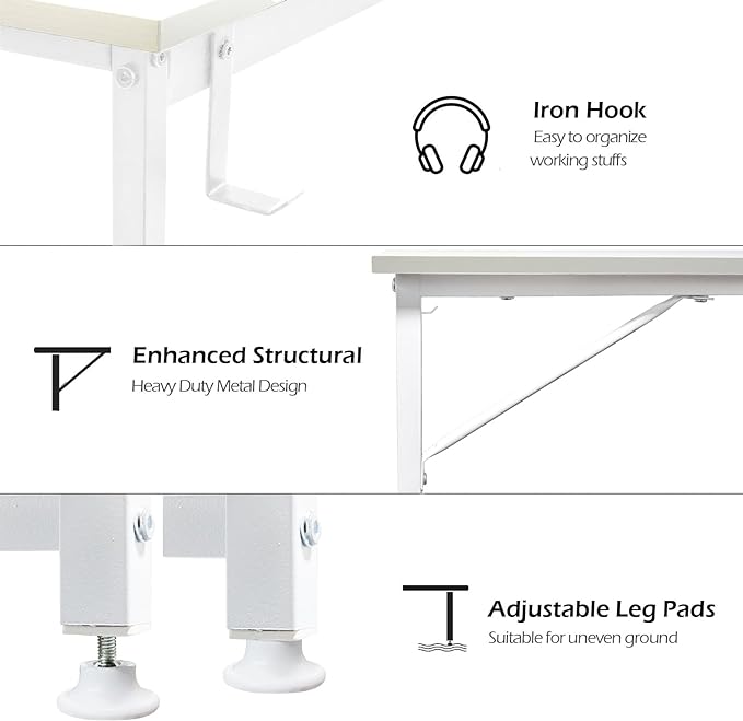 Lufeiya White Computer Desk for Bedroom - 40 inch Simple Modern Study Table Kid Girls Student Home Office Writing Desk, White - LeafyLoom