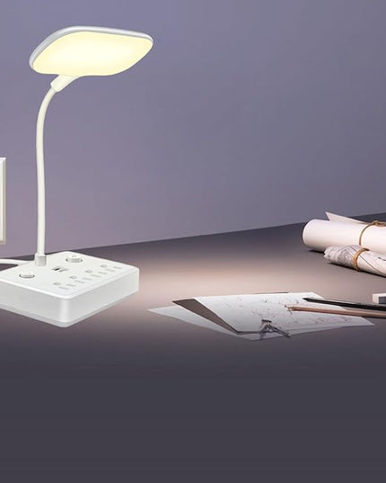 LED Desk Lamp with 2 USB Charging Port and 4 AC Power Outlet, Table Lamps 3 Lighting Modes, Eye-Caring Reading Lamp for Home Bedside Office - LeafyLoom