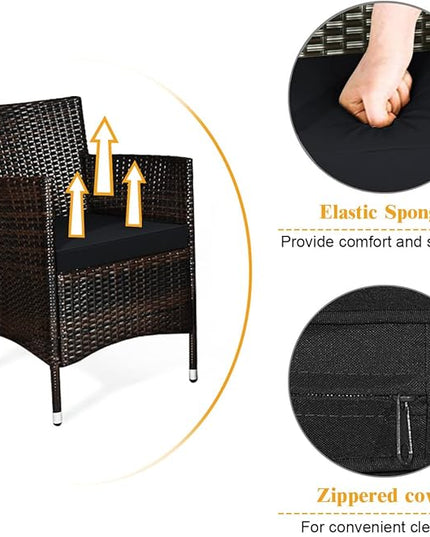 Goplus 4-Piece Rattan Patio Set, Outdoor/Indoor Wicker Conversation Set for Pool, Backyard, Lawn, Wicker Chairs and Sofa with Soft Cushion, Rattan Furniture with Tempered Glass Coffee Table - LeafyLoom