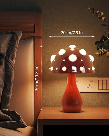 Table Lamp Push-Button Control 3 Colors Dimmable Mushroom Light LED Bedside Lamp Bedroom Decoration for Gifts(Wood), AK3L121 - LeafyLoom