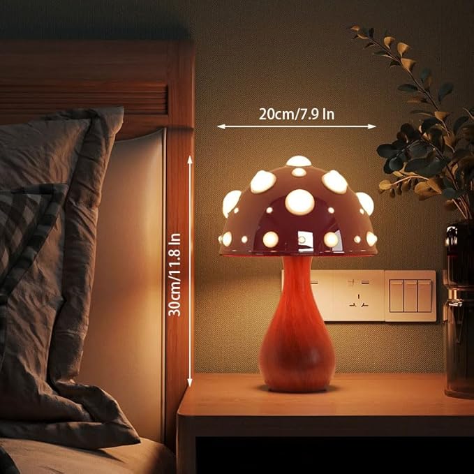 Table Lamp Push-Button Control 3 Colors Dimmable Mushroom Light LED Bedside Lamp Bedroom Decoration for Gifts(Wood), AK3L121 - LeafyLoom