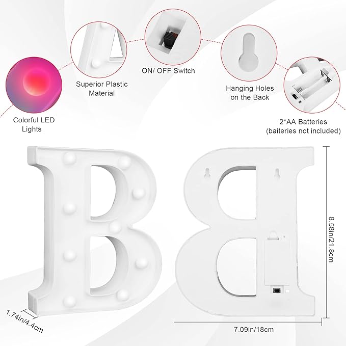 Colorful Letter LED Lights, 16 Colors Changing LED Marquee Letter Lights, Dimmable Night Lights for Wedding, Birthday, Holiday, Party, Bar, Christmas Decoration,Dorm Room Decor- Multicolor B - LeafyLoom