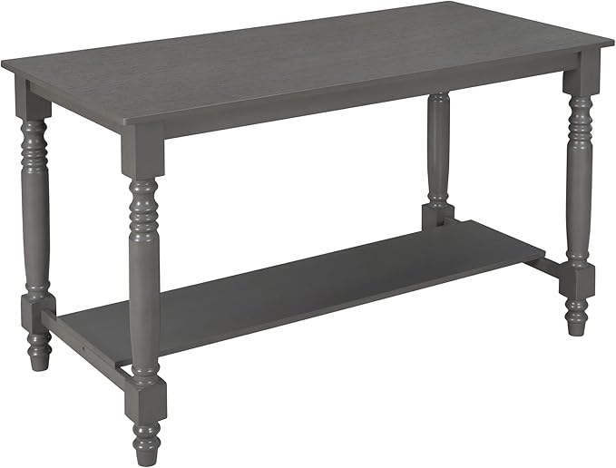 Kitchen 6-Piece Counter Height Set Table with Shelf 4 Chairs and Bench for Dining Room, Gray - LeafyLoom