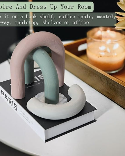 3Pcs wooden arch Decor Accents -Modern bohemian Minimalist Neutral home office Coffee table bookshelf living Room Entryway japandi Decorations Objects - LeafyLoom