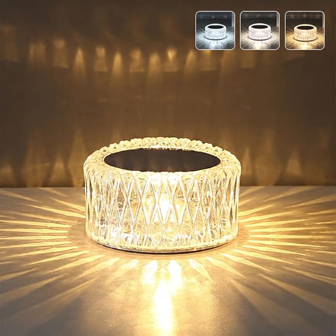 Portable Crystal LED Table Lamp, 3-Levels Brightness Desk Lamp, 3 Color Touch Control Rechargeable Lamp, Night Light, Bedside Lamp,Dining Room Lamp (3 Color) - LeafyLoom