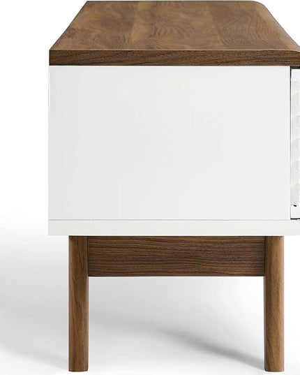 Modway Render Mid-Century Modern Low Profile 59 Inch TV Stand in Walnut/White - LeafyLoom