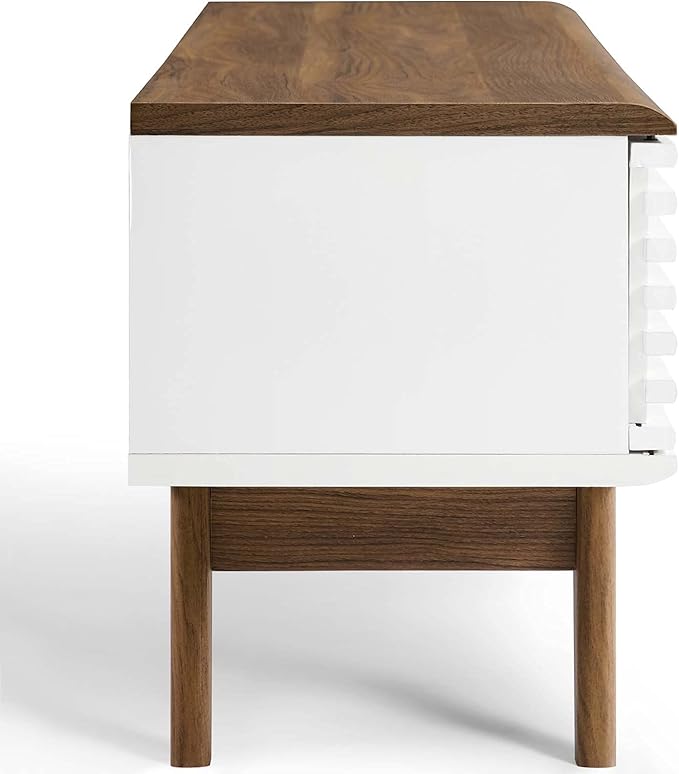 Modway Render Mid-Century Modern Low Profile 59 Inch TV Stand in Walnut/White - LeafyLoom