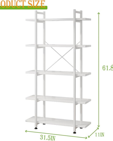 Bookshelf 5 Tiers White Wooden Storage Shelf,Modern Open Display Storage Bookcase Book Organizer,Metal Bookshelf Standing Storage Shelf Tall Shelving Units for Home Office Study - LeafyLoom