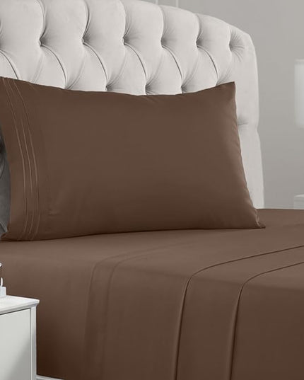 Mellanni Twin Sheets Set - 3 PC Iconic Collection Bedding Sheets & Pillowcases - Hotel Luxury, Extra Soft, Cooling Bed Sheets - Deep Pocket up to 16 inch (Twin, Brown) - LeafyLoom