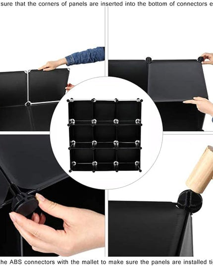 C&AHOME Cube Storage, 9-Cube BookShelf, Plastic Closet Cabinet Organizer, DIY Stackable Bookcase, Modular shelving Units Ideal for Home, Office, Kids Room, 36.6" L x 12.4" W x 48.4" H Black SHS3009A - LeafyLoom