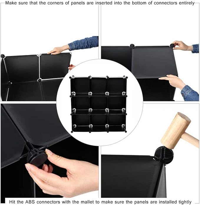 C&AHOME Cube Storage, 9-Cube BookShelf, Plastic Closet Cabinet Organizer, DIY Stackable Bookcase, Modular shelving Units Ideal for Home, Office, Kids Room, 36.6" L x 12.4" W x 48.4" H Black SHS3009A - LeafyLoom