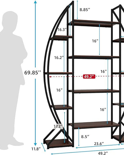 Large Oval Bookshelf, 70“ Tall Open 5 Tier Industrial Bookcases, Modern Etagere Bookcase Furniture, Wall Units for Living Room, Bookshelves Display Shelves for Office - LeafyLoom