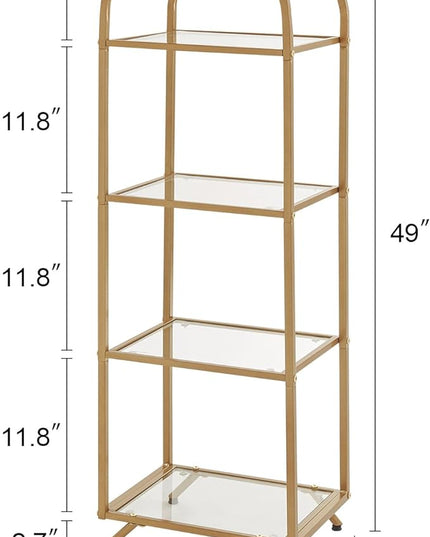 HOMBAZAAR Bookshelf,4-Tier Modern Bookcase,Book Shelf with Tempered Glass,Tall Bookshelf for Home Office, Bedroom and Living Room,Gold. - LeafyLoom
