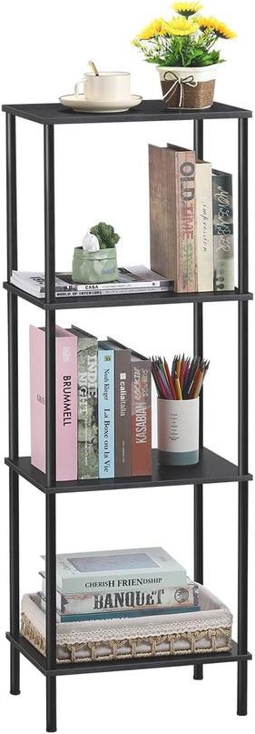 melos 4 Tier Bookshelf, Classically Tall Bookcase Shelf Storage Organizer, Modern Book Shelf for Bedroom, Living Room and Home Office, Black - LeafyLoom