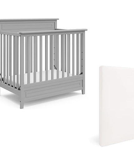 STORKCRAFT Petal 4-in-1 Convertible Mini Crib (Pebble Gray) – GREENGUARD Gold Certified, Converts to Daybed and Twin-Size Bed, Includes Bonus 2.75-inch Mini Crib Mattress - LeafyLoom