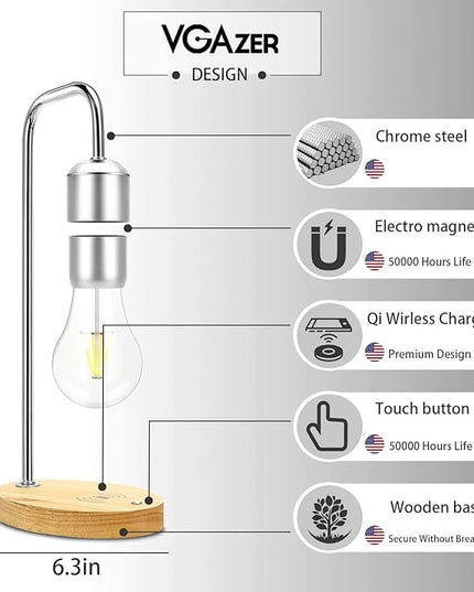 VGAzer Magnetic Levitating Floating Wireless LED Light Bulb with Wireless Charger for Desk Lamp,Room or Office Decor,Unique Gifts - LeafyLoom