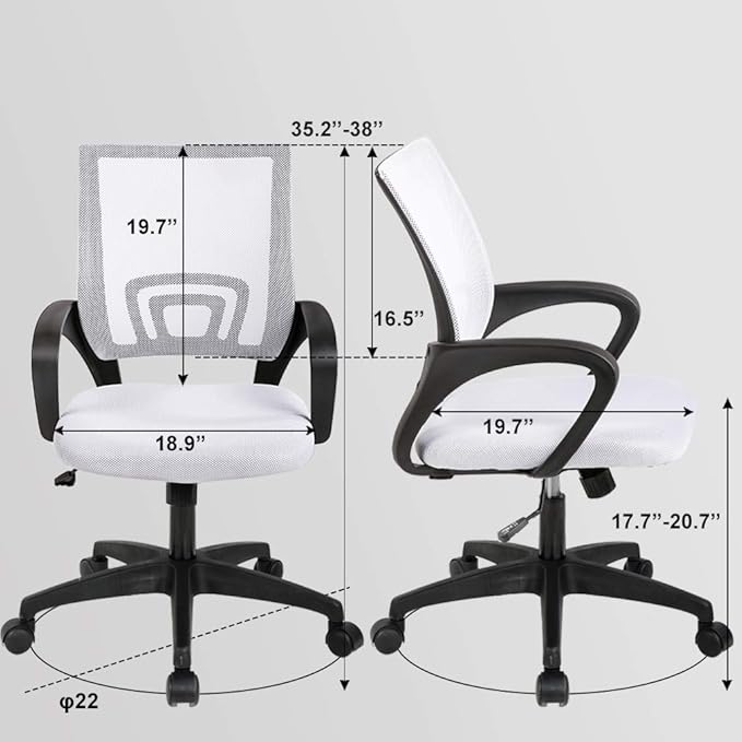 Home Office Chair Ergonomic Desk Chair Mesh Computer Chair with Lumbar Support Armrest Executive Rolling Swivel Adjustable Mid Back Task Chair for Women Adults (White) - LeafyLoom