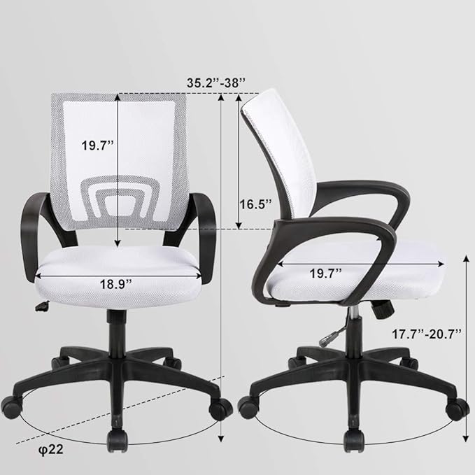 BestOffice Home Office Chair Ergonomic Desk Chair Mesh Computer Chair with Lumbar Support Armrest Executive Rolling Swivel Adjustable Mid Back Task Chair,White - LeafyLoom