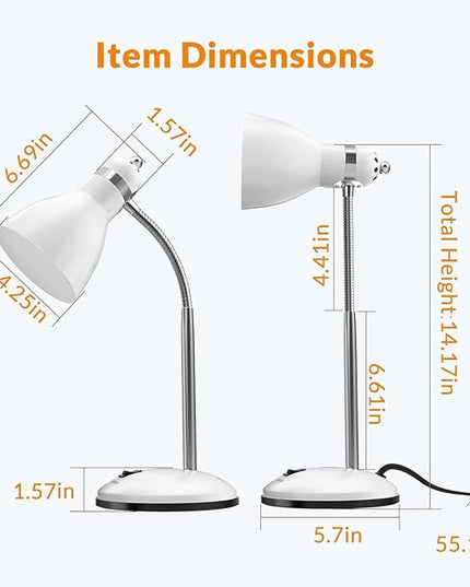 LEPOWER Metal Desk Lamp, Adjustable Goose Neck Table Lamp, Eye-Caring Study Desk Lamps for Bedroom, Study Room and Office (White) - LeafyLoom