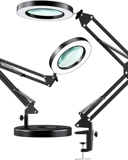 HITTI 【Upgraded】 5X LED Magnifying Lamp, 1,800 Lumens Stepless Dimmable, 3 Color Modes, 8-Diopter 4.2″ Real Glass Lens Magnifier Desk lamp, Magnifying Light and Stand for Crafts Reading Close Work - LeafyLoom