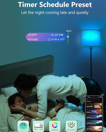 Floor lamp for living Room Compatible with Alexa & Google, White Linen Lamp Shade LED Bright Tall Standing Smart Floor Lamp with Remote for Bedroom Office, Modern Color Changing Dimmable WiFi Light. - LeafyLoom