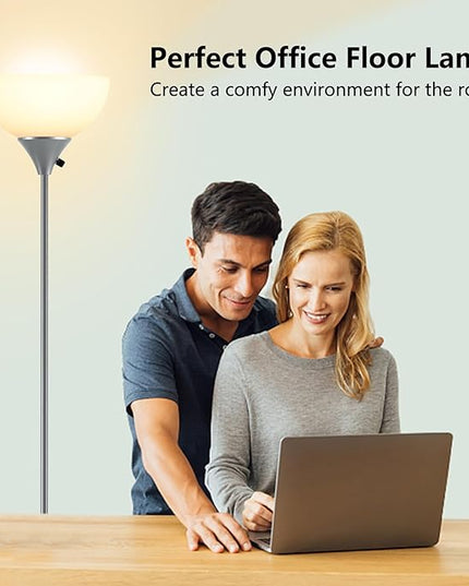 Floor Lamps for Living Room, Dimmable LED Modern Simple Standing Lamp, Tall Lamps for Bedroom Office Dining Room Kitchen, Minimalist Black Pole Lamp with Rotary Switch, 9W LED Bulb Included, Grey - LeafyLoom