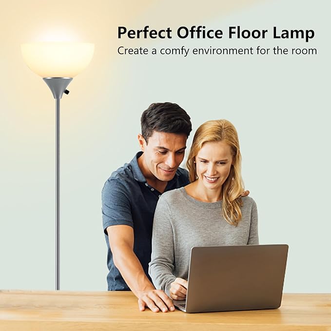 Floor Lamps for Living Room, Dimmable LED Modern Simple Standing Lamp, Tall Lamps for Bedroom Office Dining Room Kitchen, Minimalist Black Pole Lamp with Rotary Switch, 9W LED Bulb Included, Grey - LeafyLoom