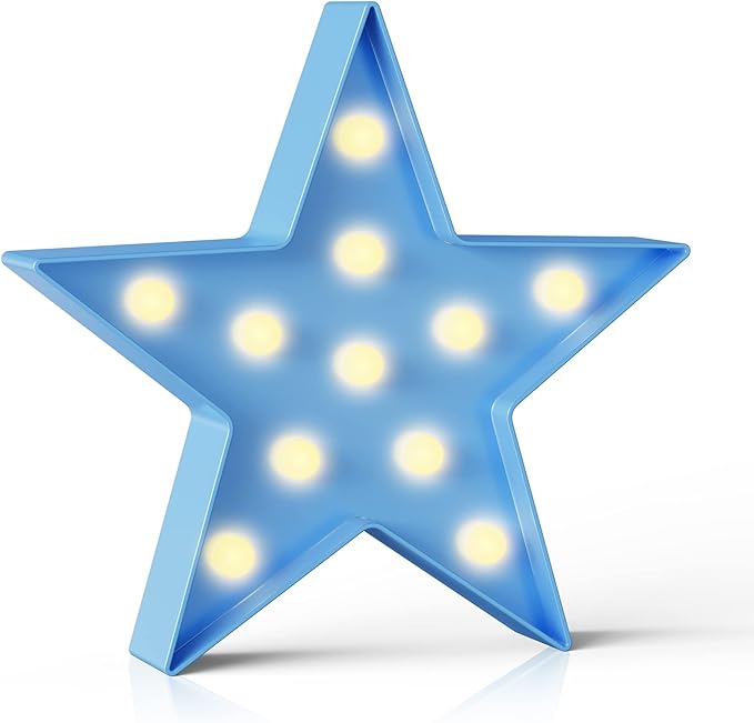 Blue Star Birthday Party Decorations, Battery Powered Star Night Light for Kids, Kids Room Decor for Bedrooms, Baby Night Light, Toddler Room Decor, Kids Room Decor, Wall Decor for Bedroom - LeafyLoom