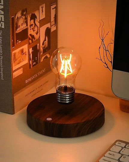 Floating Light Bulb, Magnetic levitating LED Desk Lamp Table lamp Night Light, 360 Degree Automatic Rotating Light, Unique Gifts for Christmas Office Decor - LeafyLoom