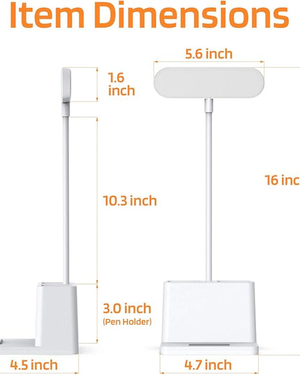 AXX Small Desk Lamps for Home Office, White Desk Light for Kids, LED Desktop/Computer Study Lamps for Bedrooms, Rechargeable, Pen Holder, Mini, Adjustable Gooseneck Table Lamp for College Dorm Room - LeafyLoom