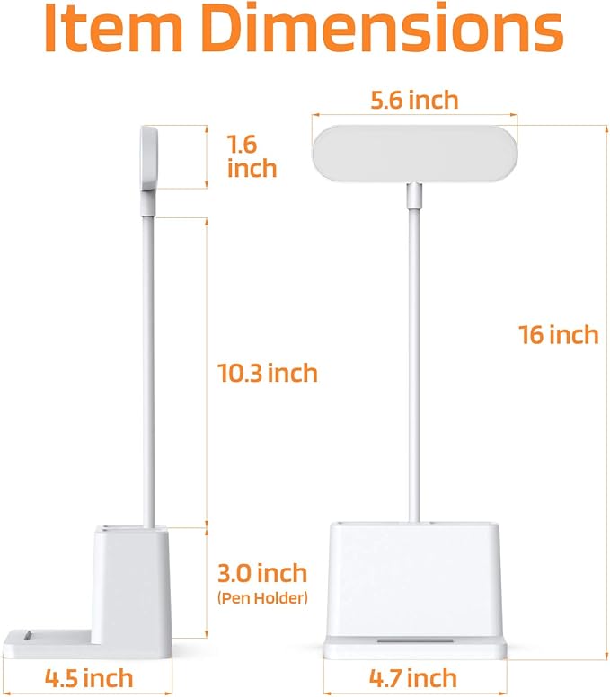 AXX Small Desk Lamps for Home Office, White Desk Light for Kids, LED Desktop/Computer Study Lamps for Bedrooms, Rechargeable, Pen Holder, Mini, Adjustable Gooseneck Table Lamp for College Dorm Room - LeafyLoom