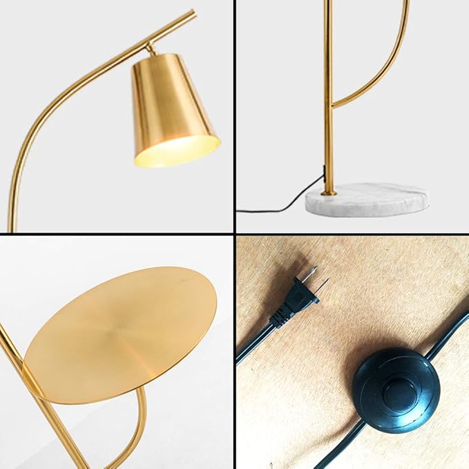 Hsyile Lighting KU300214 Creative Bedroom & Living Room Floor Lamp with a Table,Office and Reading Light - E26 Bulb - Brushed Antique Brass Finish - LeafyLoom