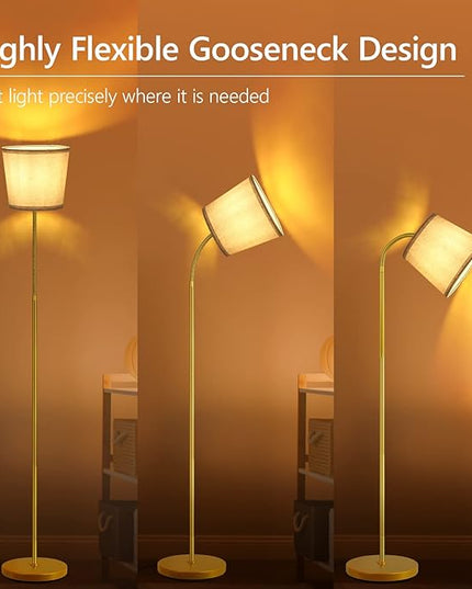 LED Floor Lamp, Standing Lamp for Living Room with Linen Lamp Shade,Adjustable Gooseneck Modern Reading Light,Floor Lamps for Bedroom,Office,Farmhouse,12W LED Bulb Included - LeafyLoom