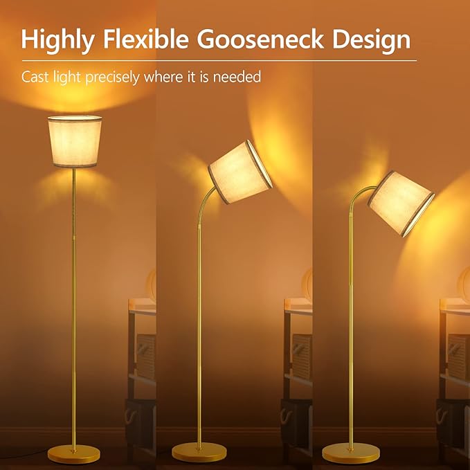 LED Floor Lamp, Standing Lamp for Living Room with Linen Lamp Shade,Adjustable Gooseneck Modern Reading Light,Floor Lamps for Bedroom,Office,Farmhouse,12W LED Bulb Included - LeafyLoom