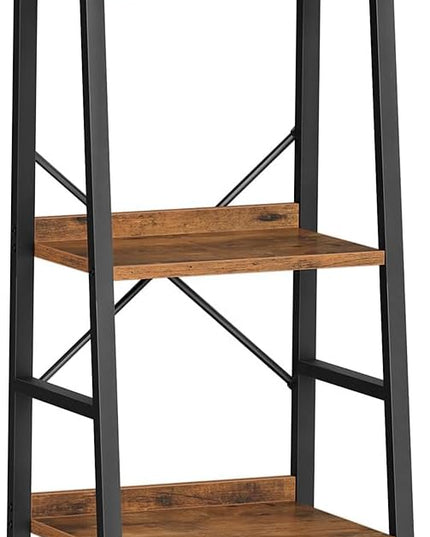 HOOBRO Bookcase, 5-Tier Narrow Bookshelf, Industrial Ladder Shelf, Skinny Bookshelf for Small Spaces, Corner Storage Shelf for Home Office, Living Room, Rustic Brown and Black BF35SJ01 - LeafyLoom